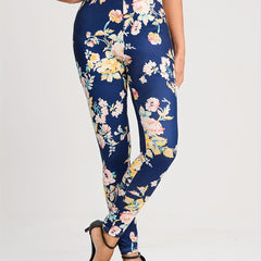 Vintage Floral Print Leggings High Waist Slim Long Length Leggings