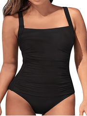 Square Neck Ruched Front One Piece Swimsuit High Cut Bathing Suit