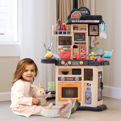 Deluxe Kids Kitchen Set Grey Pretend Cooking Center with Interactive Features