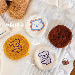 Cartoon Animal Plush Coin Purse Zipper Round Storage Bag for Earphone Key