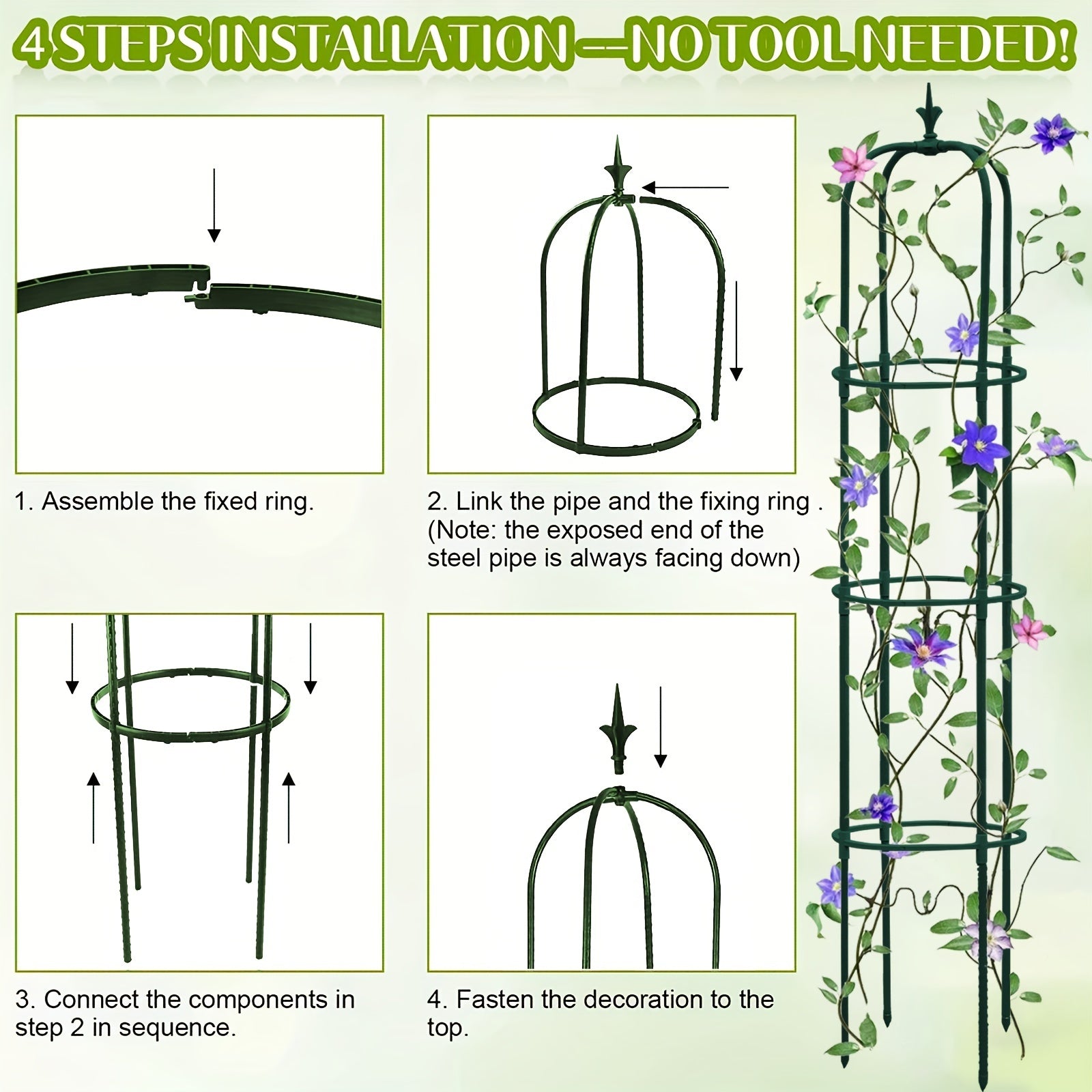 Tower Obelisk Garden Trellis Plant Support Vines Flowers Rustproof Green