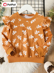 Girls Fall Leaves Graphic Sweatshirt Comfort Fit Long Sleeve Top
