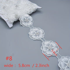 1 Yard Beaded Lace Ribbon Applique DIY Dress Wedding Decoration Sewing