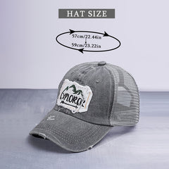 Mountain Pattern Patch Baseball Cap Washed Distressed Trucker Hat