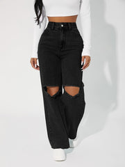 High Rise Ripped Knee Boyfriend Jeans