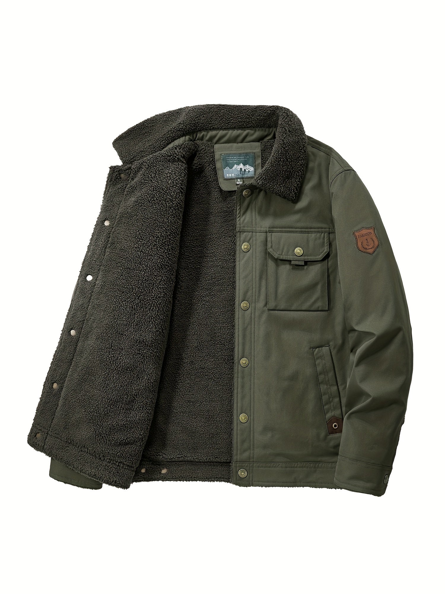 Men's Fleece Windbreaker Jacket Casual Lapel Coat