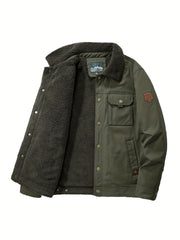 Men's Fleece Windbreaker Jacket Casual Lapel Coat