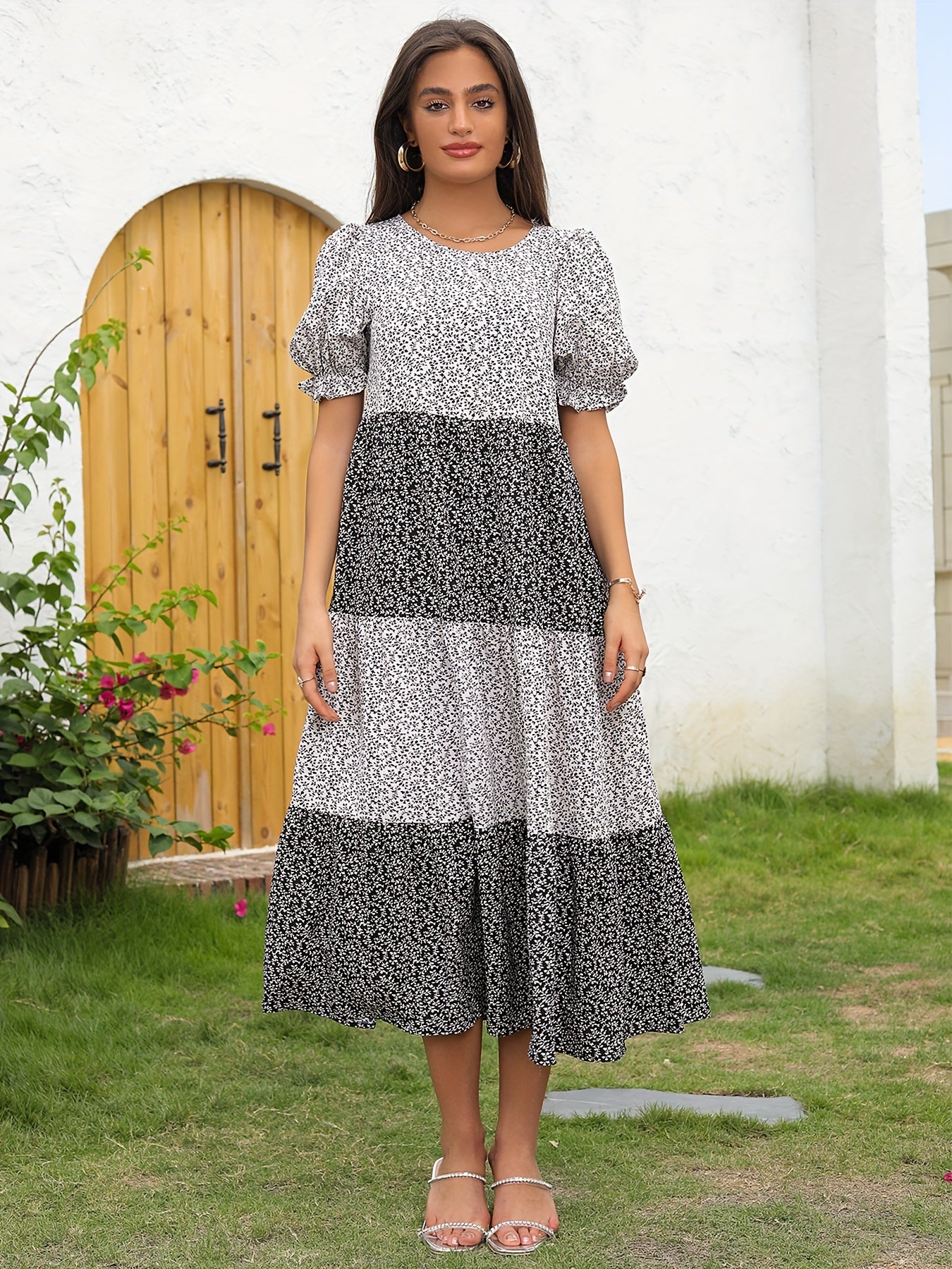 Floral Print Dress Casual Puff Sleeve Dress Women's Clothing