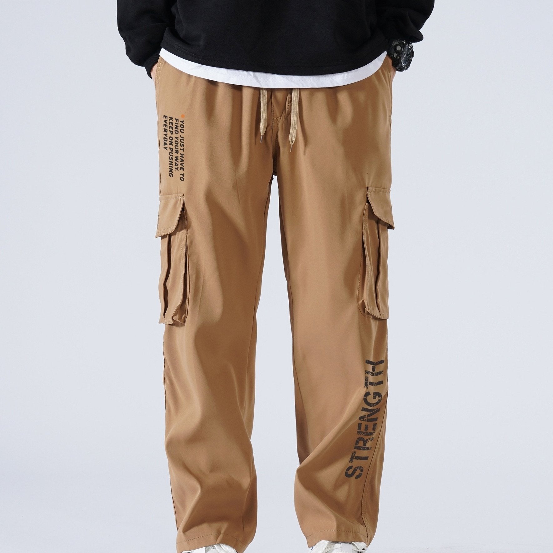 Men's Casual Drawstring Cargo Pants for Spring/Fall