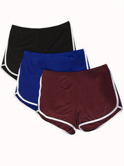 3 Pack Plus Size Sports Shorts Set Women's Plus Solid Binding Elastic High Rise
