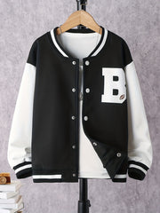 Boys Baseball Collar Varsity Jacket Block Drop Shoulder B Graphic