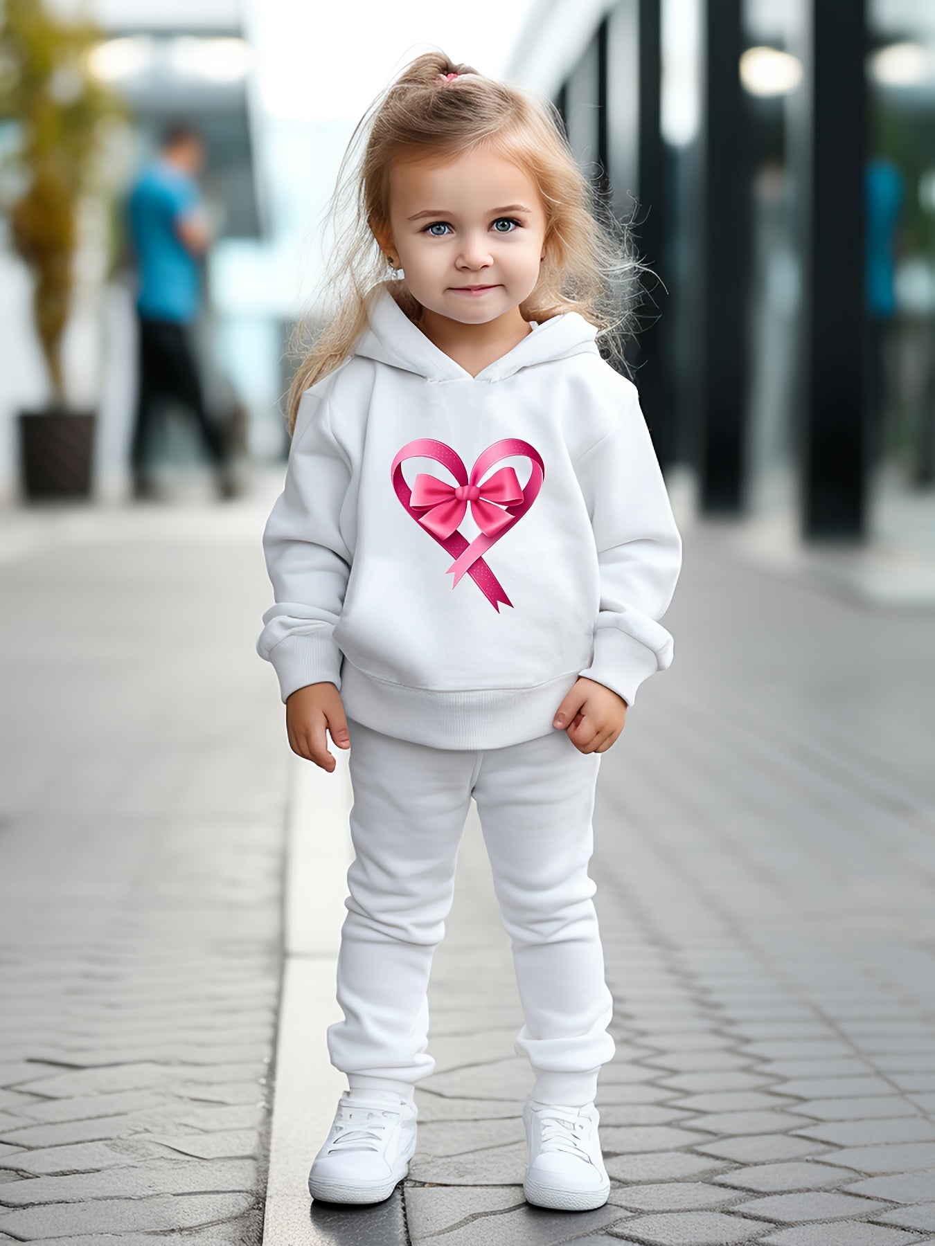 OERYUI Kids Breathable Activewear Set Heart Bow Print Hoodies Pants Set