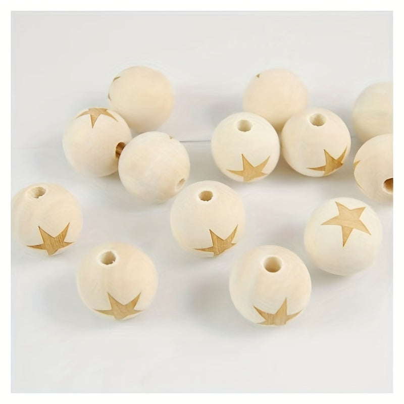 5pcs 20mm Log Laser Engraved Wooden Beads - Loose Beads
