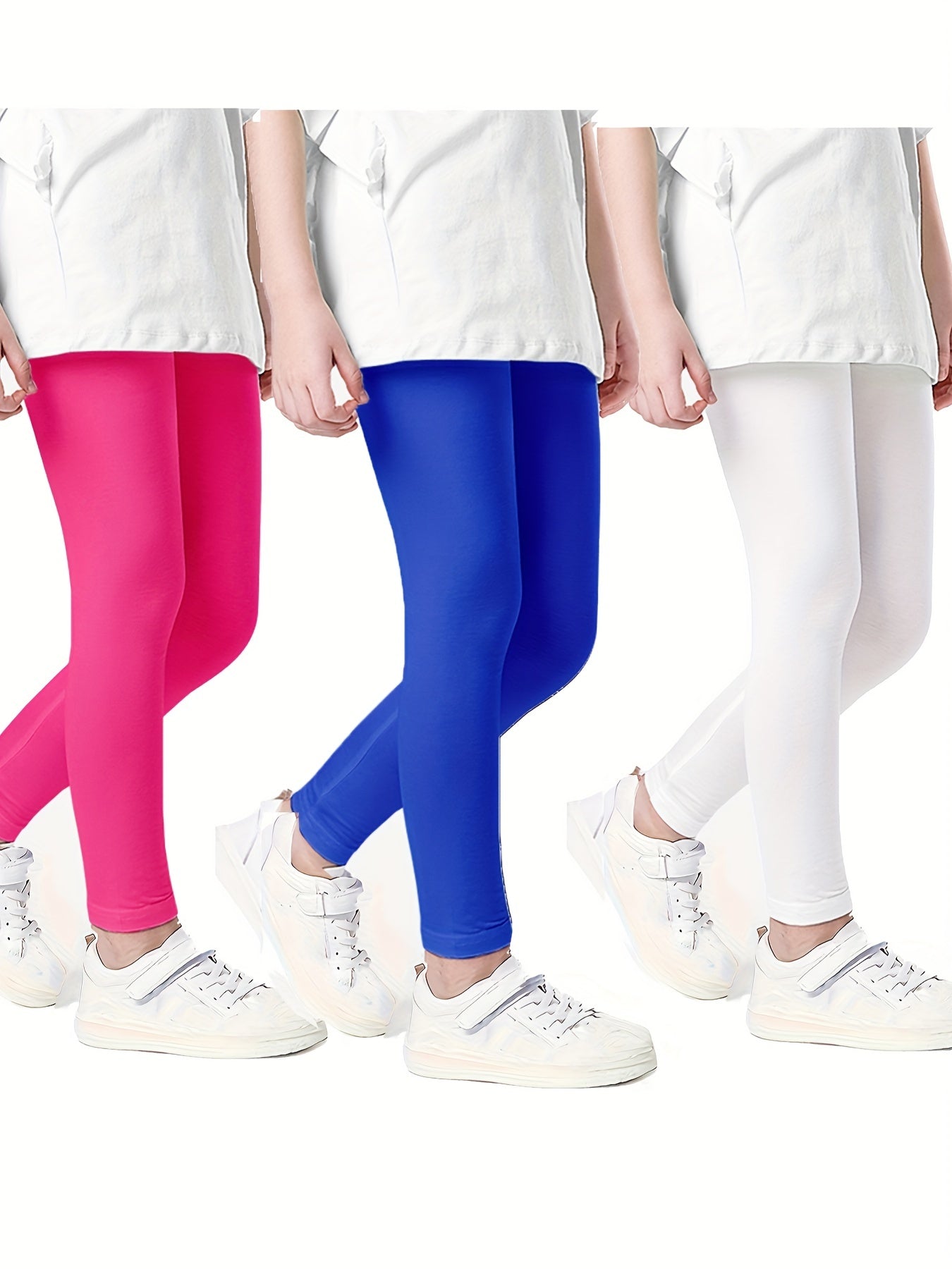 3pcs Girls Casual Leggings Plain Stretch Comfortable Pants