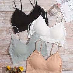 4pcs Solid Ribbed Wireless Bras Comfy Stretch Intimates Bra Women's Lingerie