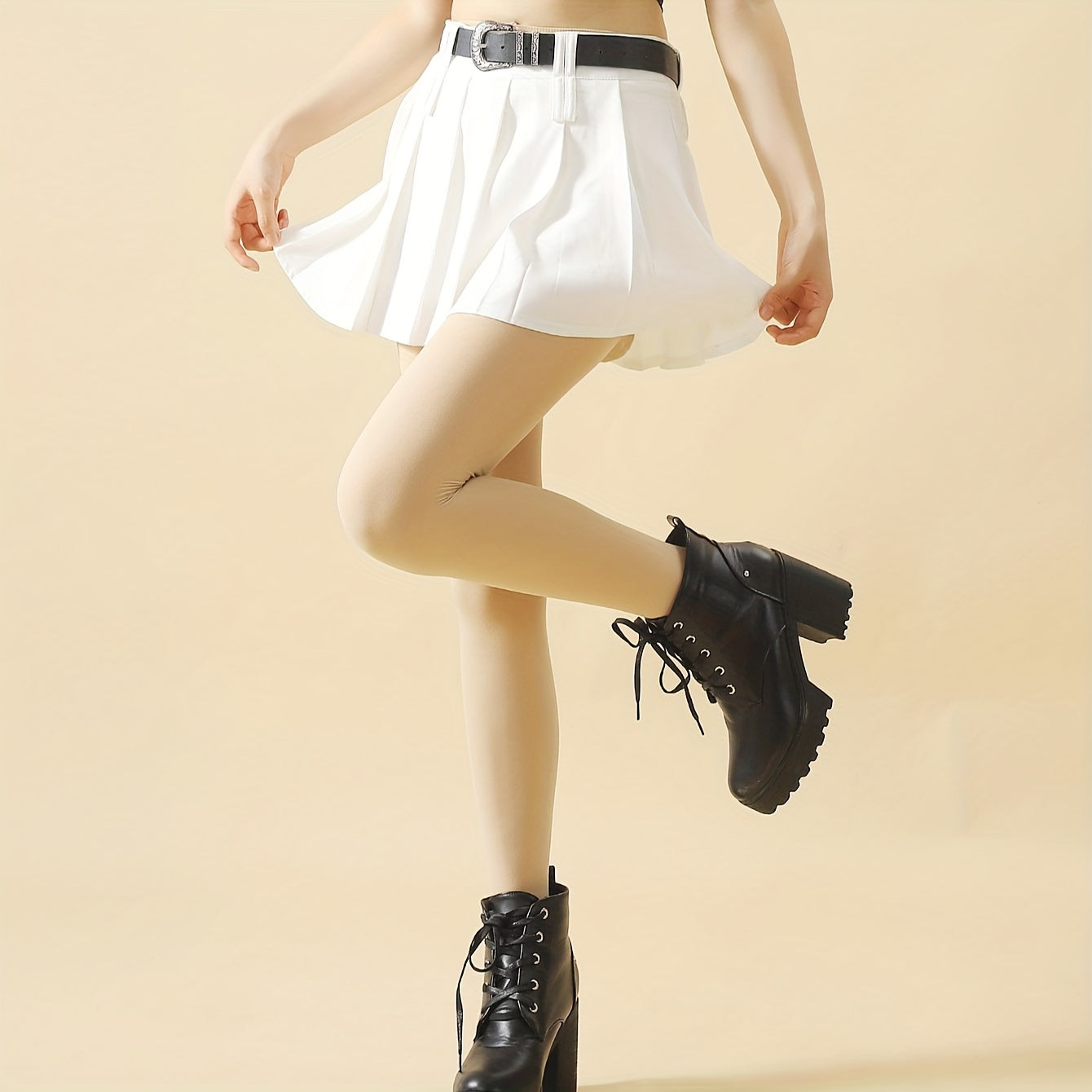 Solid High Waist Elastic Slim Footed Pantyhose