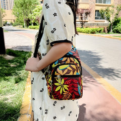 Floral Leaves Chest Bag Earphone Port Crossbody Sling Single Shoulder