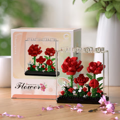 Stackable Dustproof Box with Floral Rose Micro Particle Building Blocks