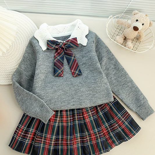 Preppy Style Lace Collar Knit Sweater