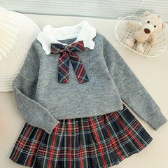 Preppy Style Lace Collar Knit Sweater
