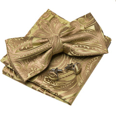 Barry Wang Golden Paisley Bow Tie Classic Pre Tied Adjustable Cravat Set
