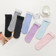 6 Pairs Plush Lined Mid Tube Socks Women's Stockings