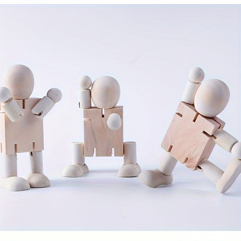 2pcs Wooden Embryo Robot DIY Colored Wooden Ornaments