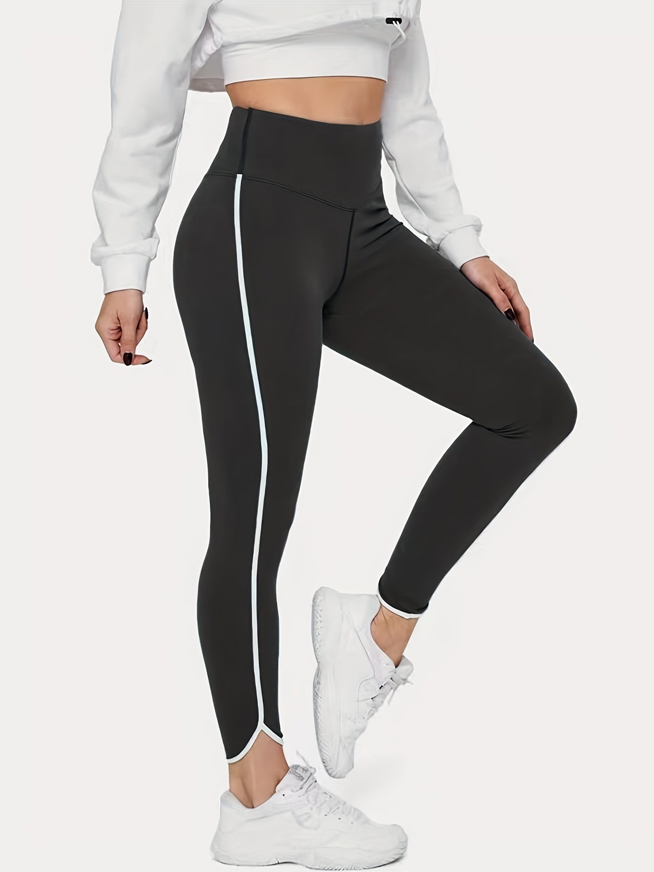 Plus Size Contrast Trim High Rise Leggings
