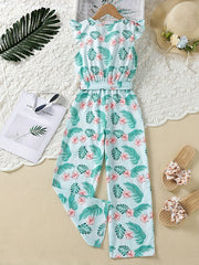 Girls Flutter Sleeve Button Jumpsuits Kids Summer Clothes