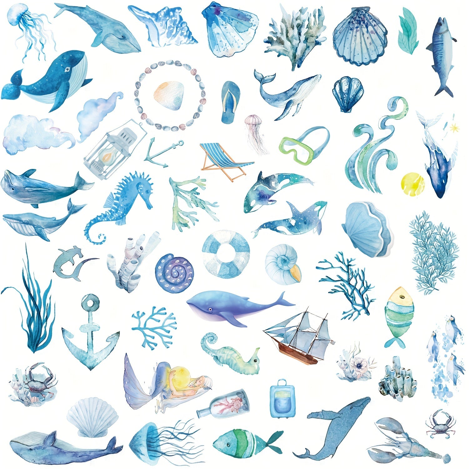 50pcs Sea Ocean Stickers Waterproof Vinyl Decals for Water Bottle Laptop Hydrofl