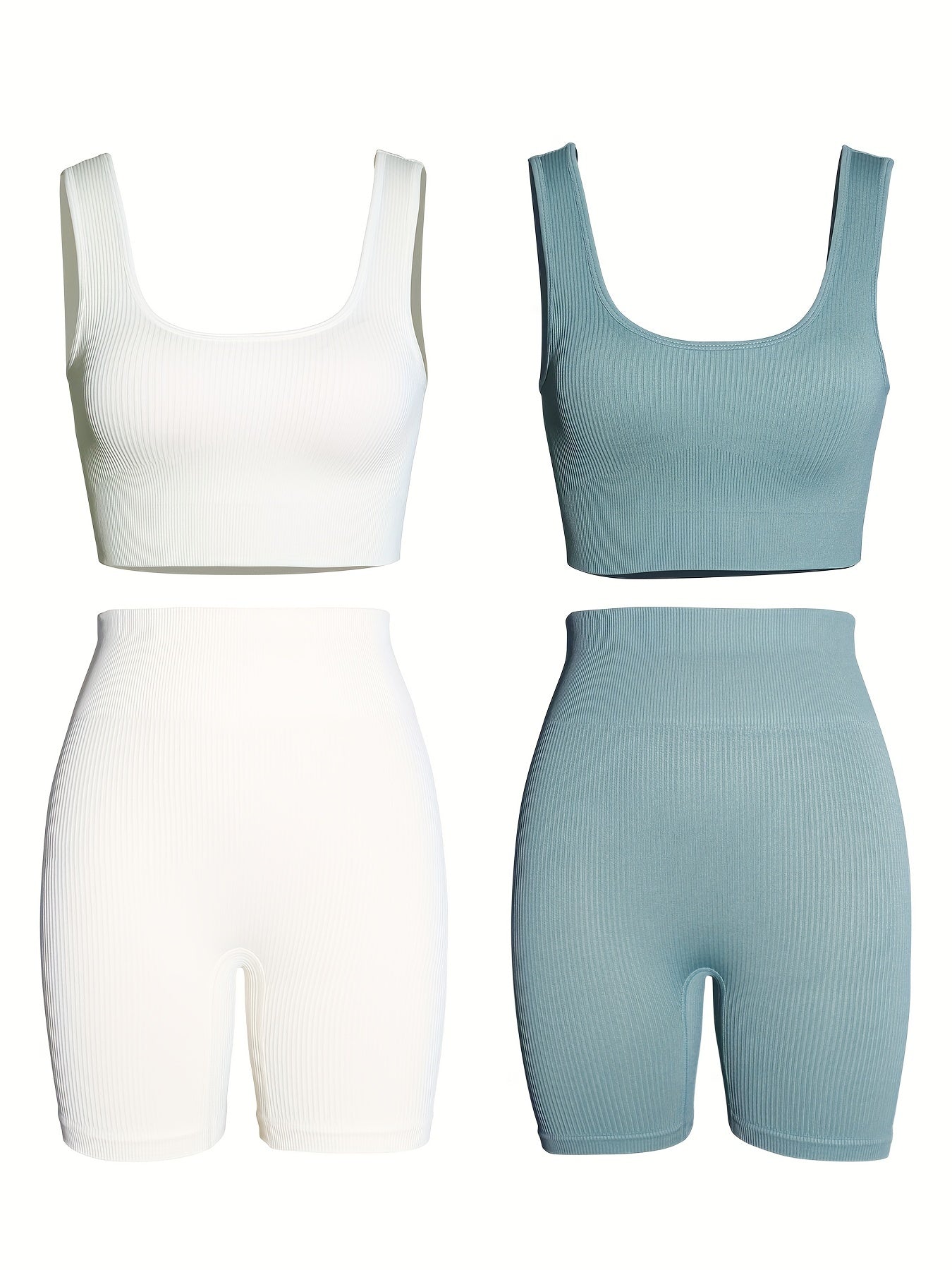 4pcs Women's Seamless Backless Tank Sport Bra & High Waist Shorts Set