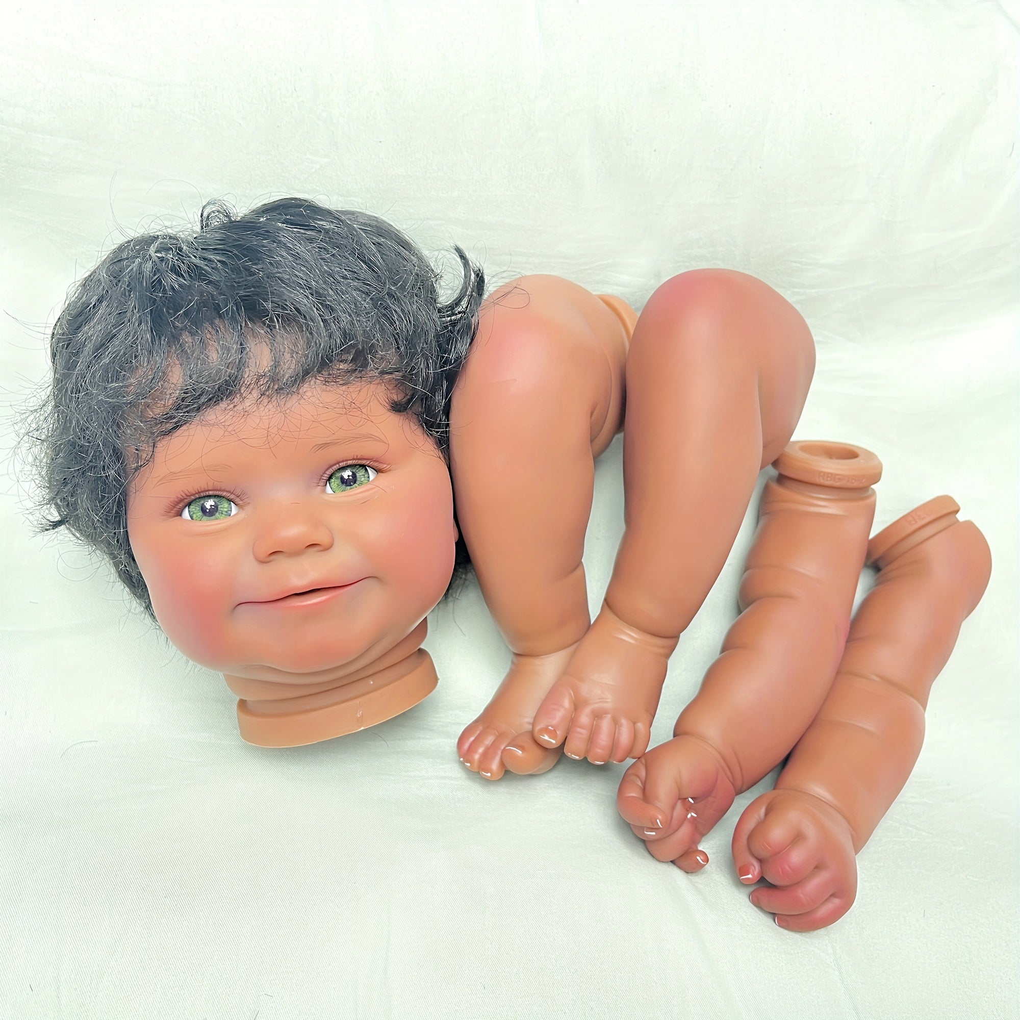 Dark Skin Reborn Doll Kits With Rooted Hair DIY Kit