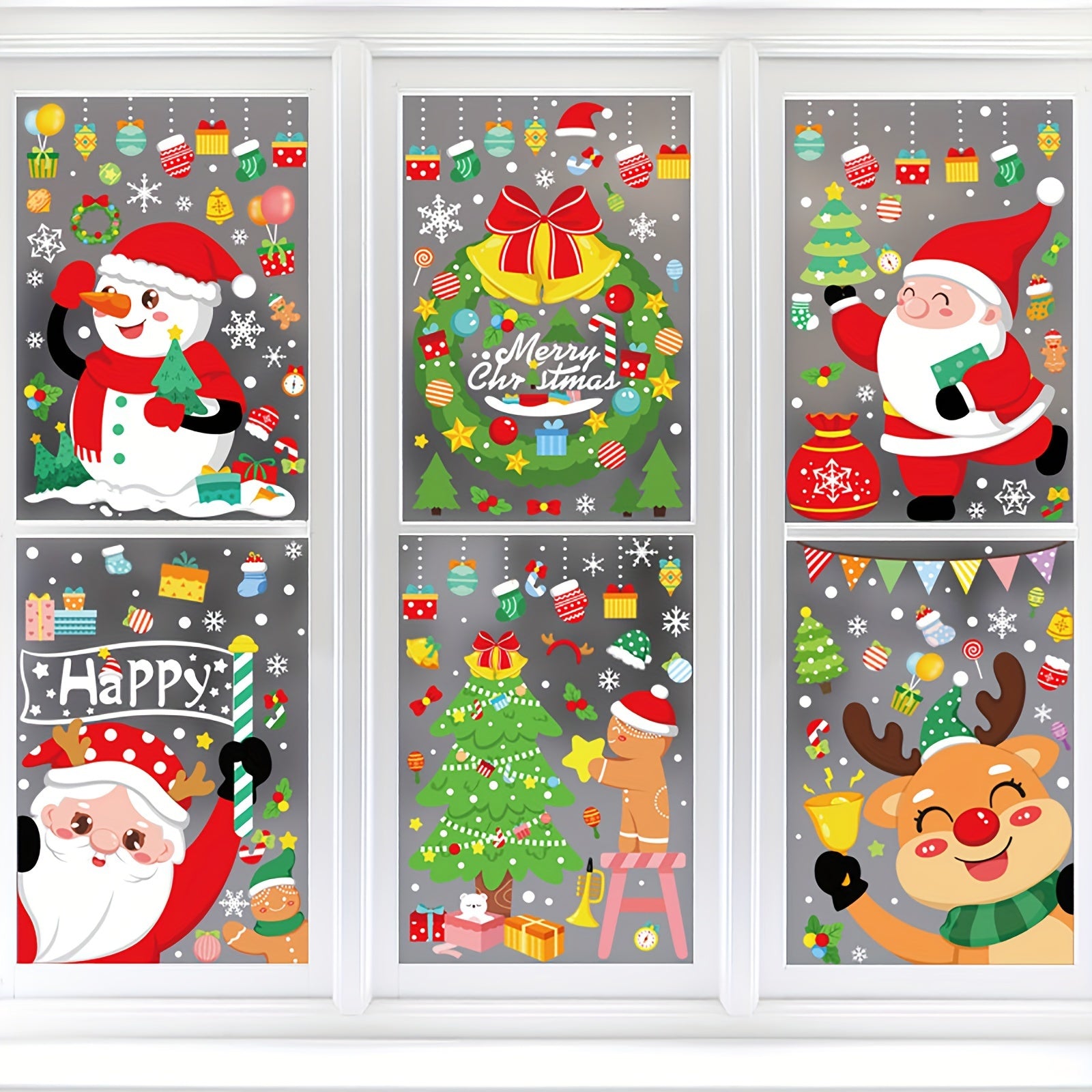 Christmas Snowman & Reindeer Window Stickers Static Cling Decoration