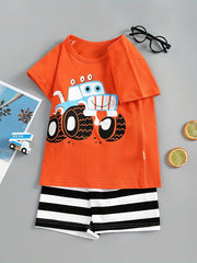 Boys Off-road Vehicle T-shirt & Striped Shorts Set