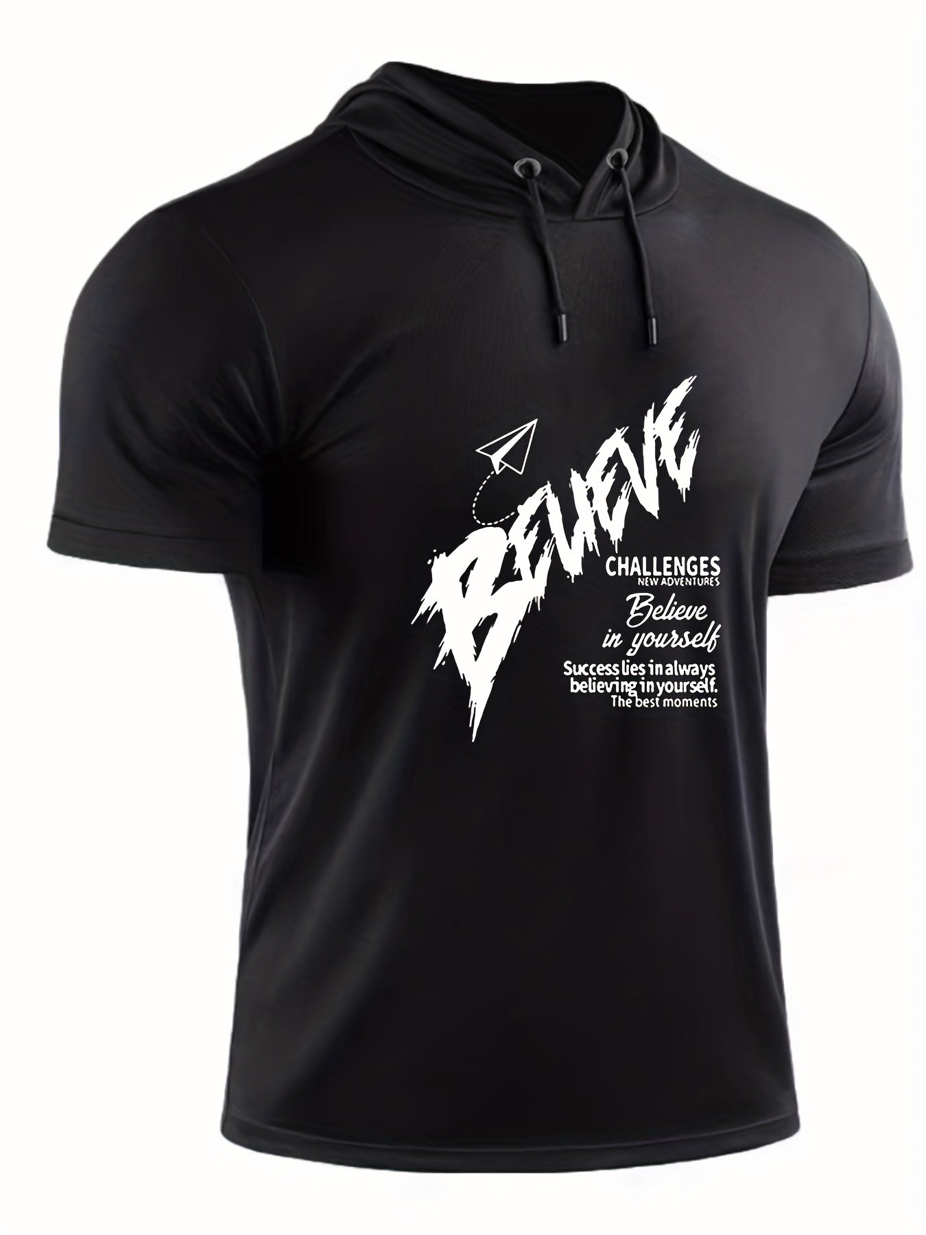 Men's Believe Print Hooded T shirt for Summer Outdoor