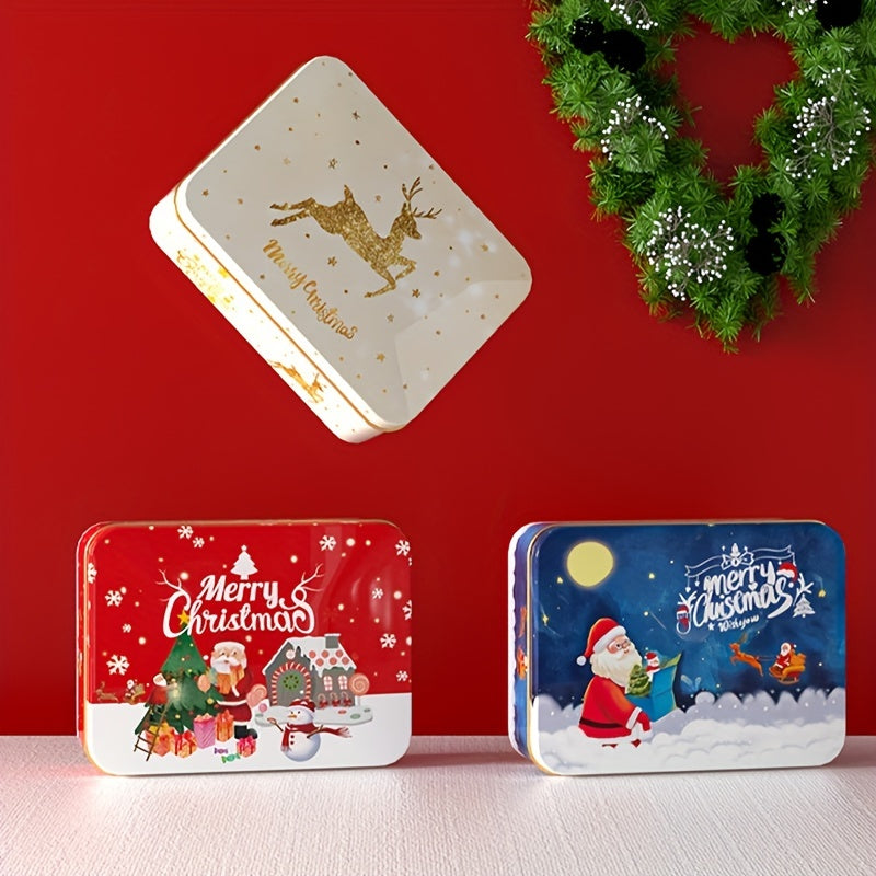 Christmas Square Metal Tinning Can Set Candy Box Gift Storage Box Biscuit Can