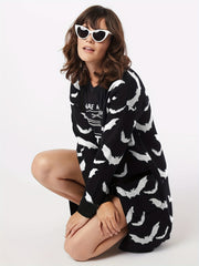 Bat Pattern Knit Cardigan Open Front Sweater Women's Clothing