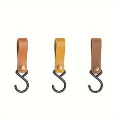 3pcs Portable S Shaped Hook PU Leather Triangle Shelf Hanging Hook