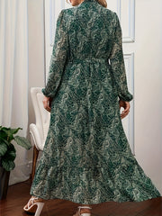 Paisley Print Lantern Sleeve Maxi Smock Dress