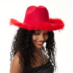 Hip Hop Feather Fedora Cap Y2K Cowgirl Jazz Hat