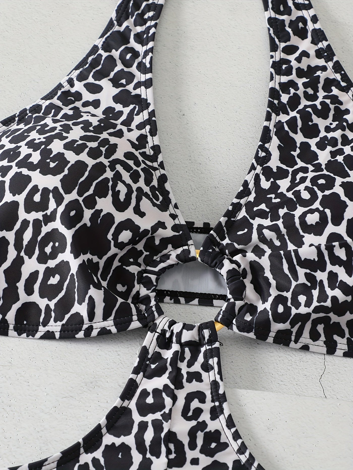Leopard Print Cut Out Halter One Piece Swimsuit