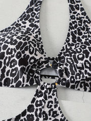 Leopard Print Cut Out Halter One Piece Swimsuit