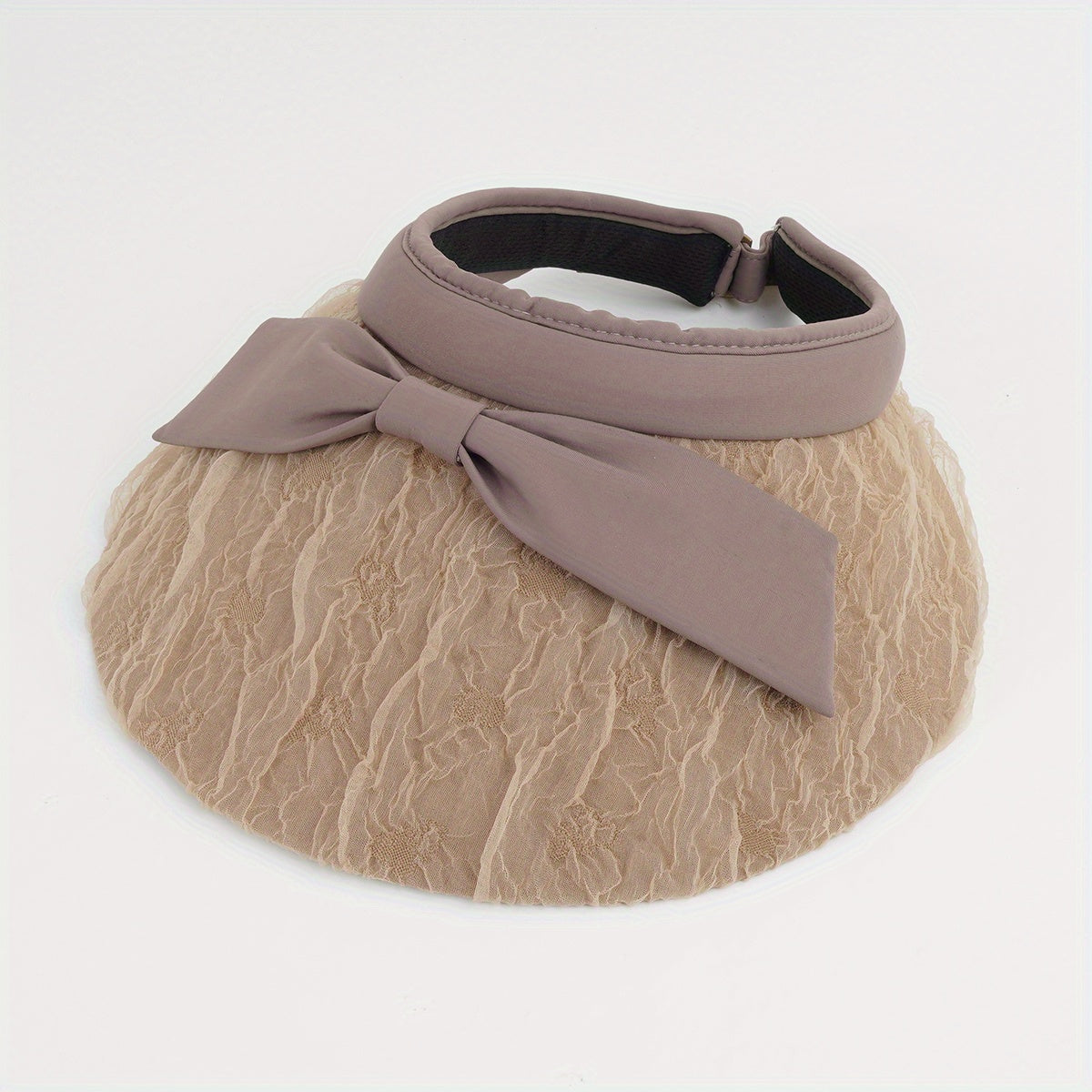 Bow Decor Embossed Visor Hat Wide Brim Lace Sun Hats Casual UV Protection