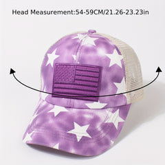 Star Print Ponytail Trucker Hat Flag Embroidery Independence Baseball Cap