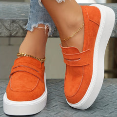 Women's Solid Platform Slip On Sneakers Comfortable Low Top Shoes