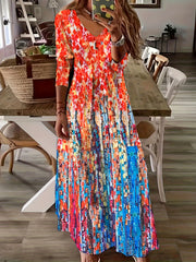 Plus Allover Print Half Sleeve V Neck Maxi Dress