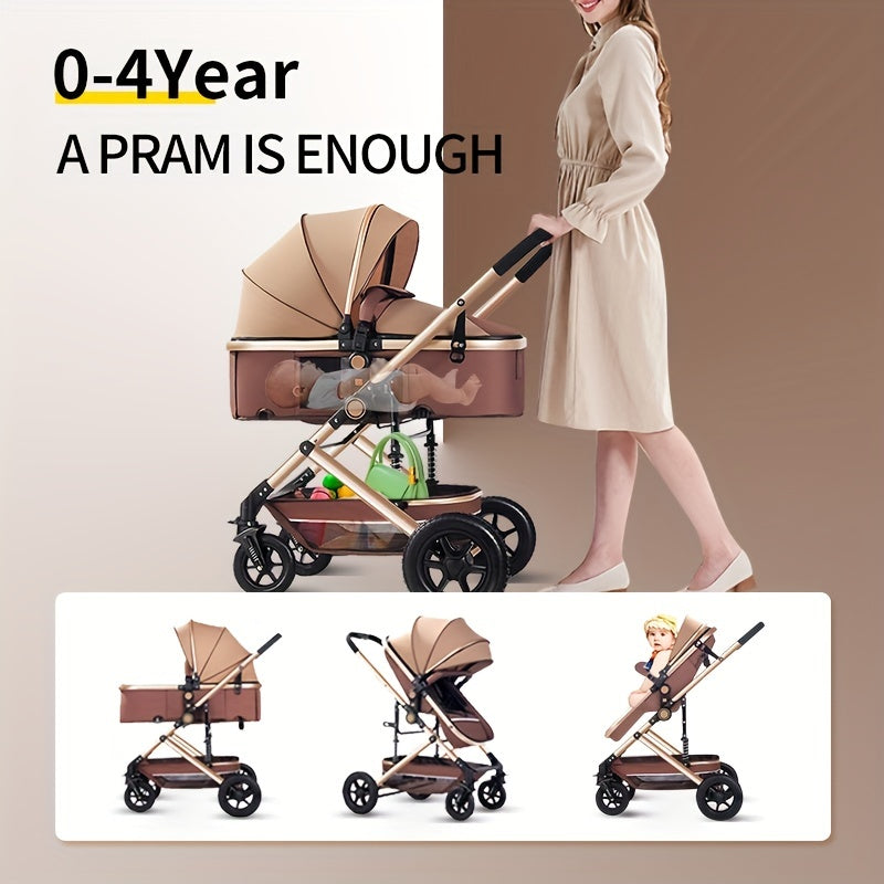 Foldable Baby Stroller Reversible High Landscape 4 Wheel Push