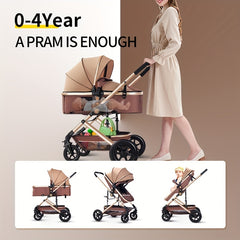 Foldable Baby Stroller Reversible High Landscape 4 Wheel Push