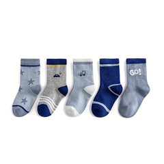 5 Pairs Kids Knee High Cotton Socks Cartoon Pattern Boys Girls 1-12 Years