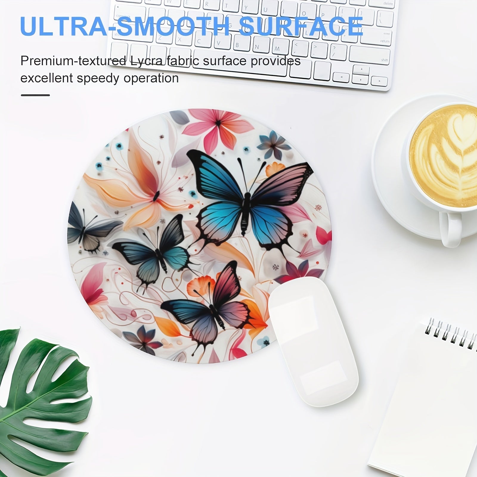 Floral Butterflies Round Mouse Mat Mouse Pad Non Slip Rubber Base